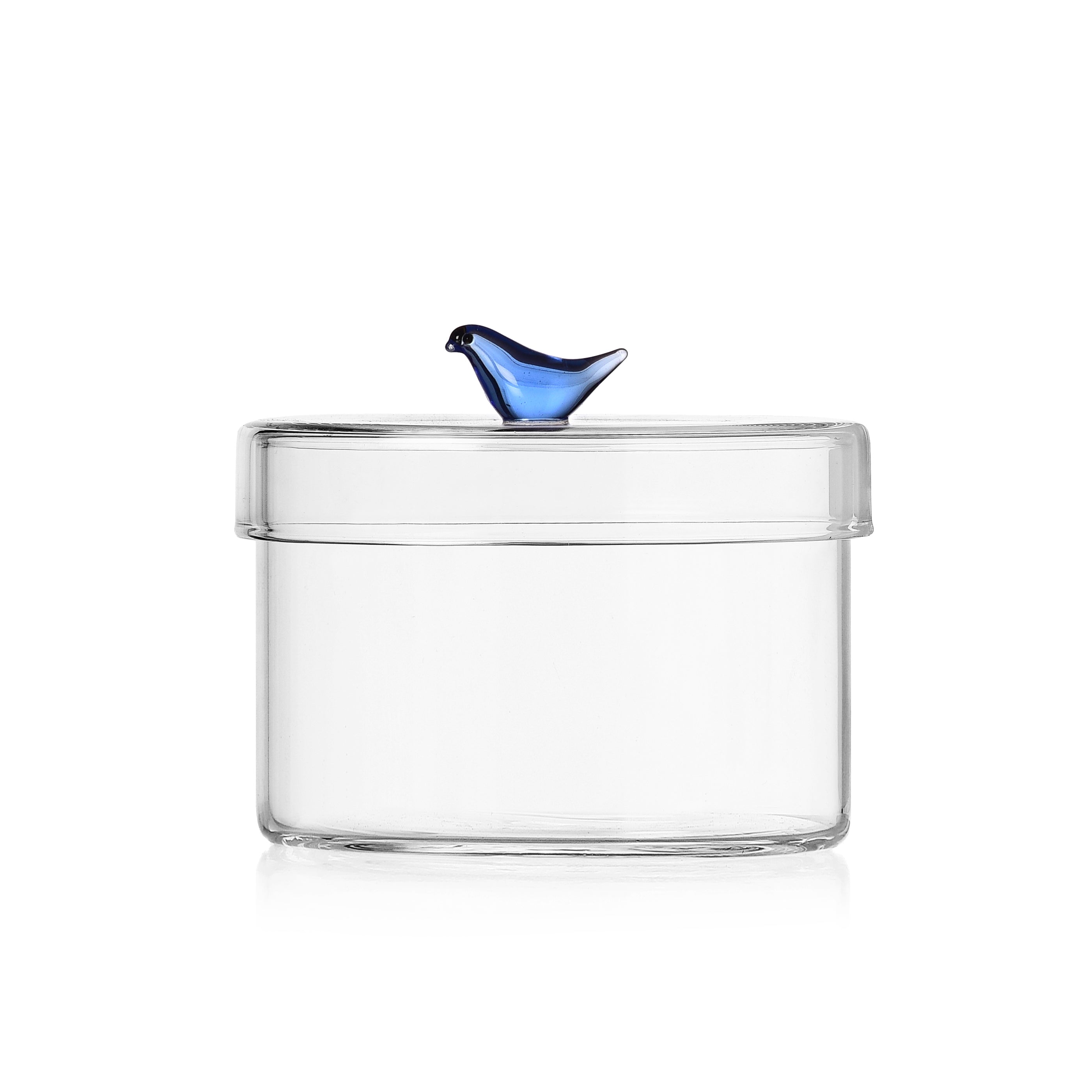 Birds Collection; Canister in Glass with a Blue Bird Zartera Gallery