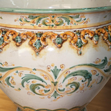Cachepot in Ceramic, Green/Orange - Antiquated - Handmade