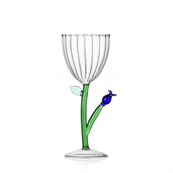 Botanica Collection;  Optical Stemmed Glass in Blue