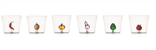 Set of 6 assorted glasses with vegetables