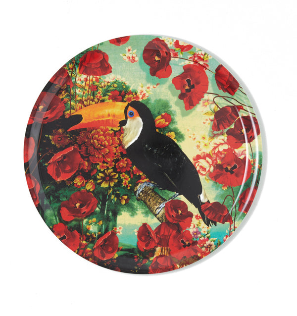Round Birch Veneer Tray with a Toucan