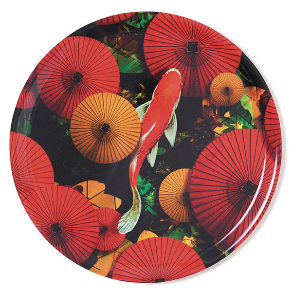 Round Birch Veneer Tray - Koi Fish