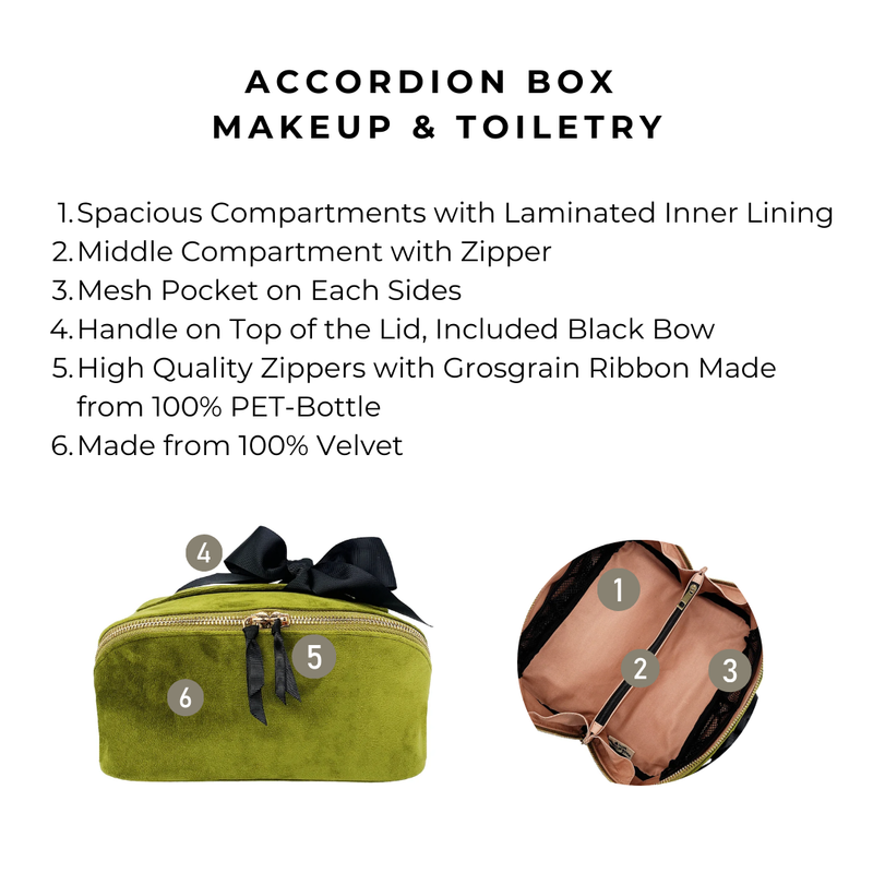 Organizing Makeup Bag, Expandable – Eco Velvet – Green