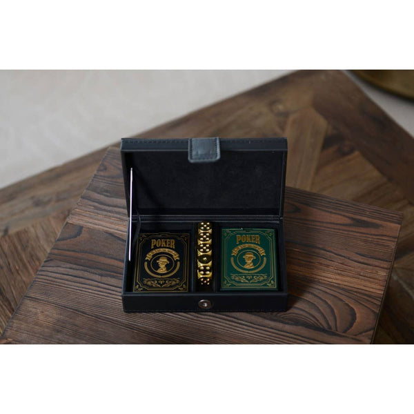 Poker set with 5 Dice in a Black Faux Leather Case
