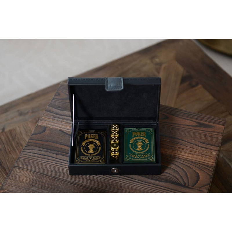 Poker set with 5 Dice in a Black Faux Leather Case