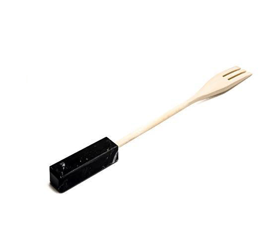Kitchen Fork Wooden Utensil with Black Marble Handle