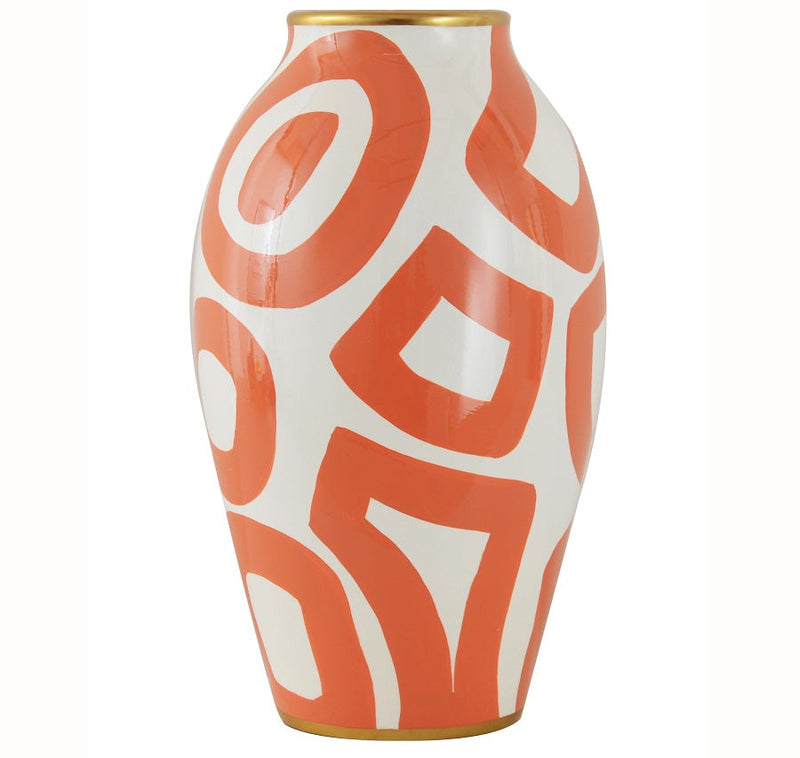 Vase - Orange & White Geometric Design
