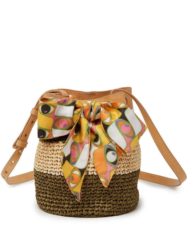 Shoulder Bag; Raffia Secchiello Shoulder Bag in multicolor beige by La DOUBLEJ