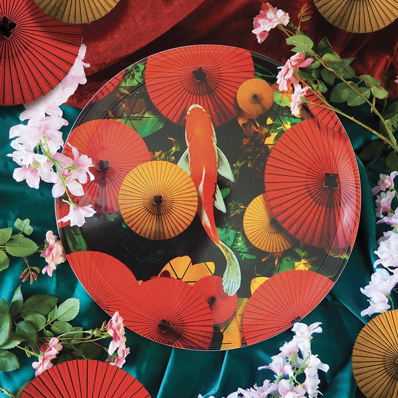 Round Birch Veneer Tray - Koi Fish