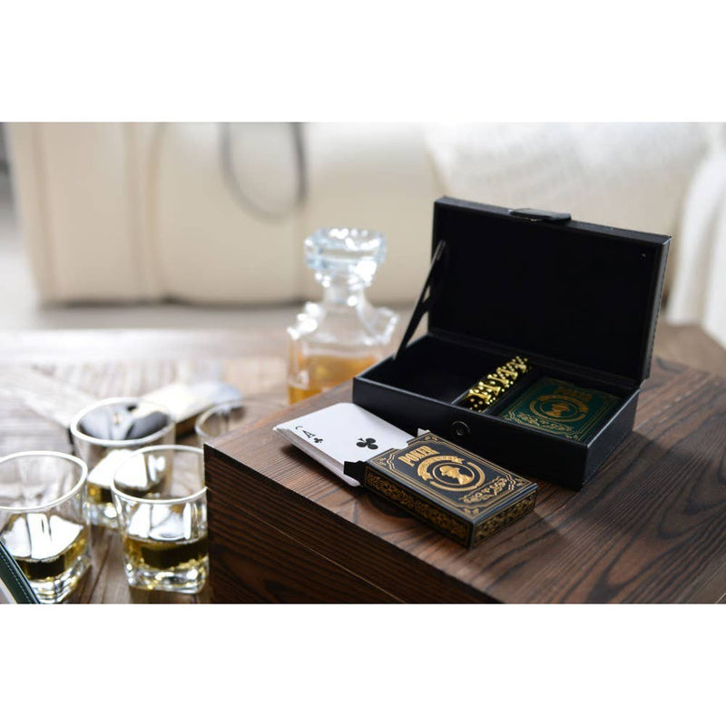 Poker set with 5 Dice in a Black Faux Leather Case