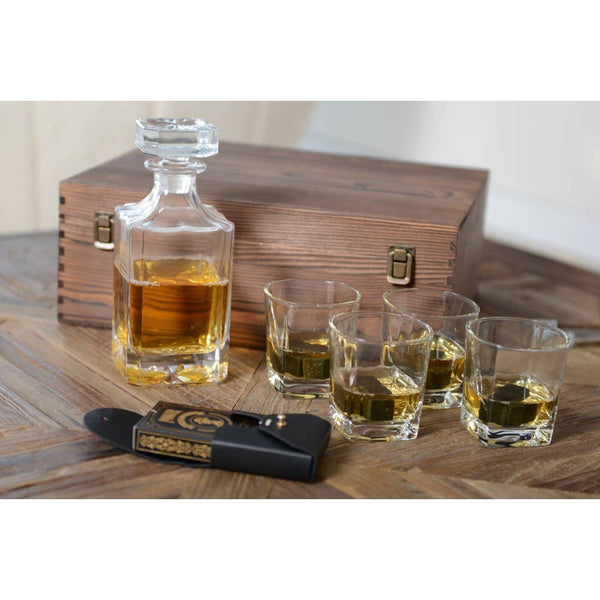 Wooden Whiskey Box with Decanter