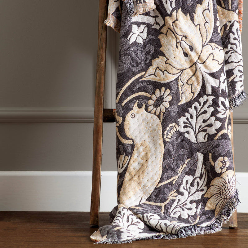 Throw - Strawberry Thief Jacquard Throw, Biscuit