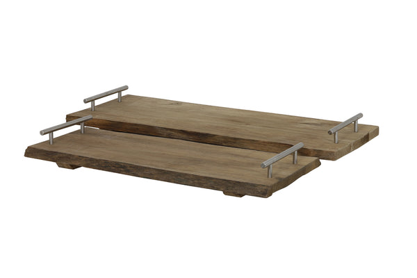 Wooden serving Tray with metal handles (large)