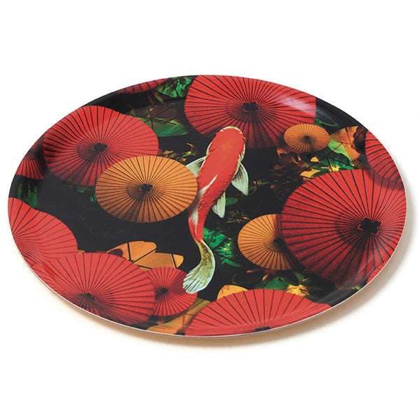 Round Birch Veneer Tray - Koi Fish