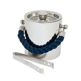 Ice Bucket with Blue Rope Handle and Tong