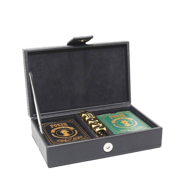 Poker set with 5 Dice in a Black Faux Leather Case