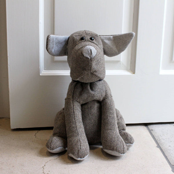 Door Stop - Dog, Brown Herringbone