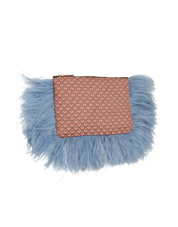 Party Pochette. Tulip Pale Pink in Jacquard With Feathers by la double J