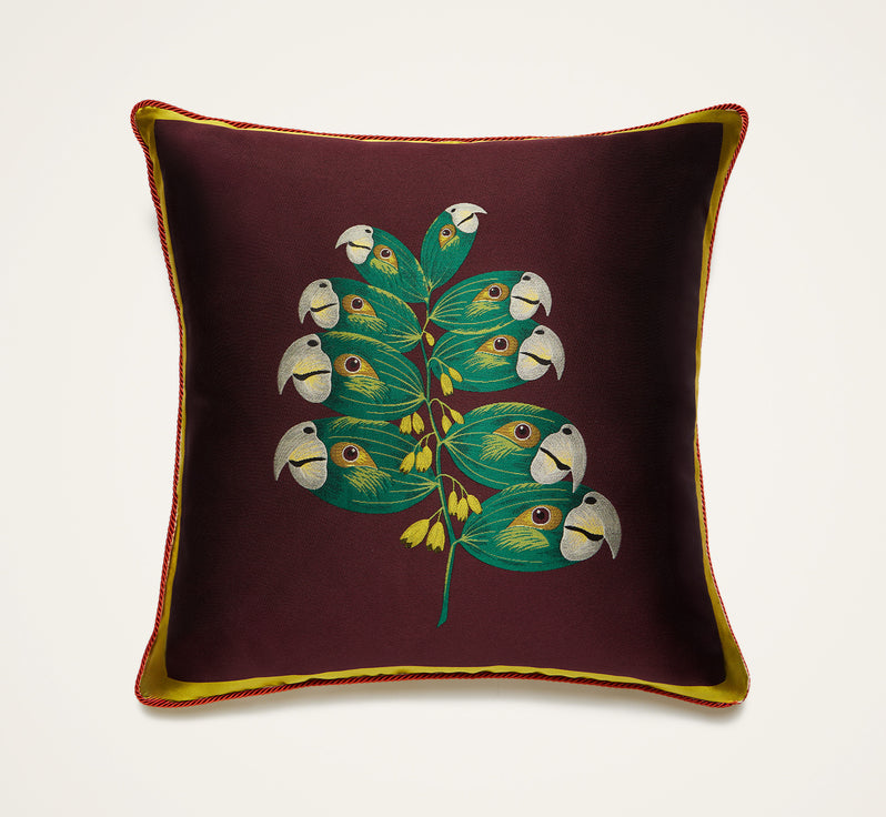 Cushion - Parrotstem Aubergine in Silky Jacquard-Fantastic Creatures