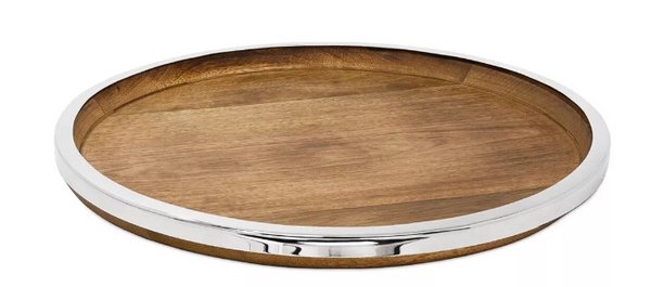 Tray serving tray Cincinnati, mango wood and stainless steel, shiny nickel-plated, diameter 40 cm