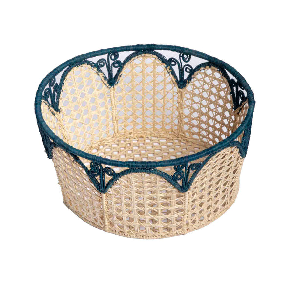 Food Dome - Handmade in Iraca Palm, natural-blue