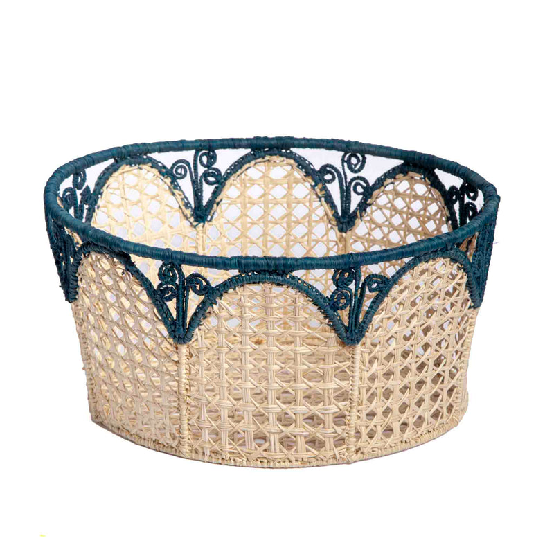 Food Dome - Handmade in Iraca Palm, natural-blue