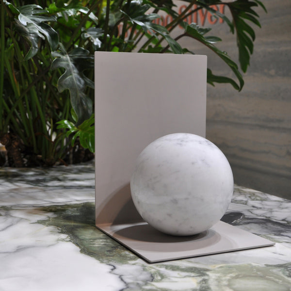 Bookend;  Metal With Sphere in White Marble by Anime Design