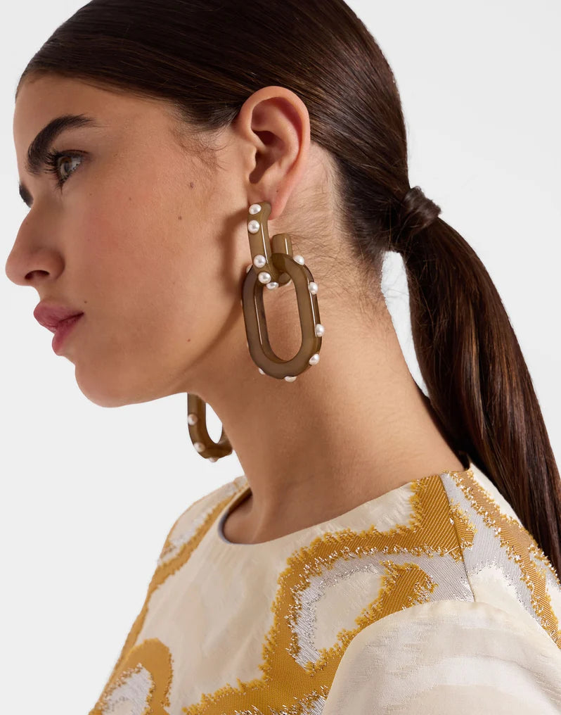 Nefertiti Double Earrings Solid Tortoiseshell in Acrylic Resin BY LA DOUBLE J