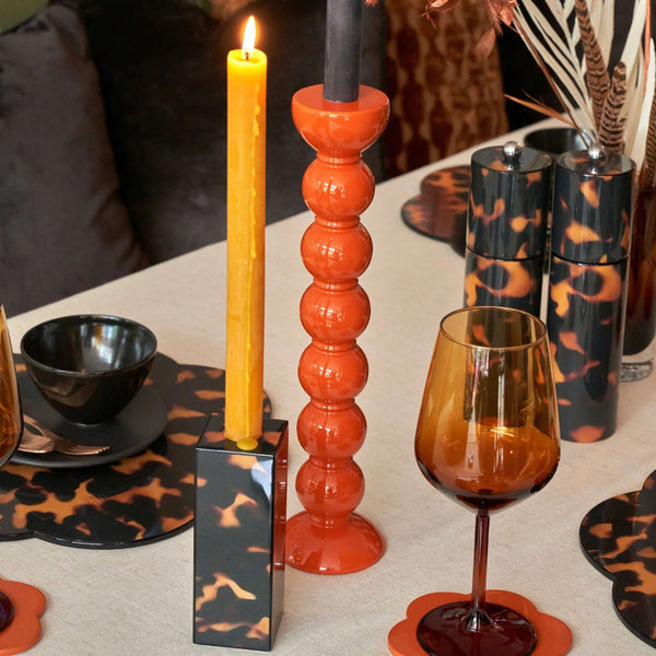 Candle Stick Faux Tortoise. Candle Stick in lacquer. 14cm