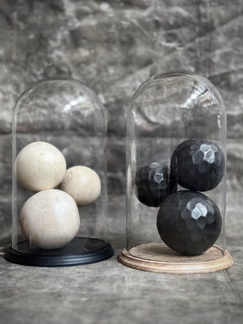 Glass dome on a wooden base