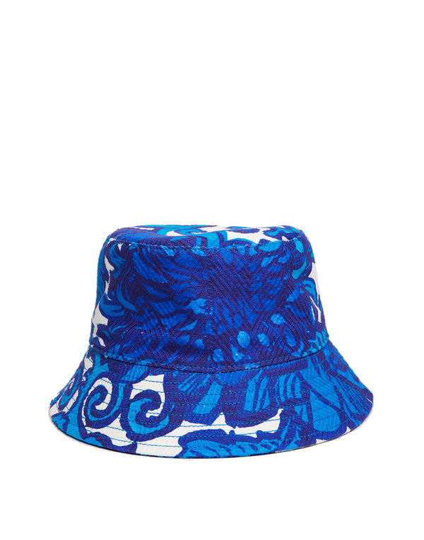 Hat; Bucket Hat Stitched Anemone in Cotton Chevron by La DOUBLEJ