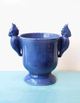 Handmade Ceramic Vase - Blue with a pair of Parrots
