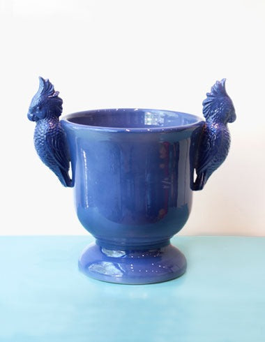 Handmade Ceramic Vase - Blue with a pair of Parrots