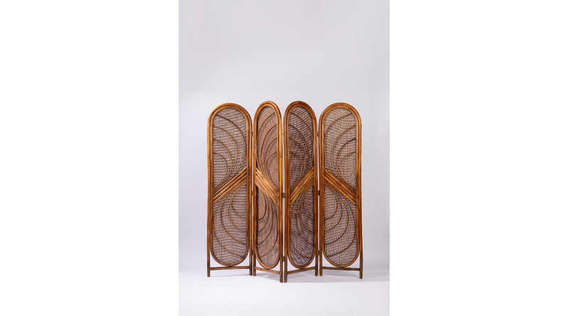 Vintage Rush and Wicker Divider Screen 1970s Unique Piece