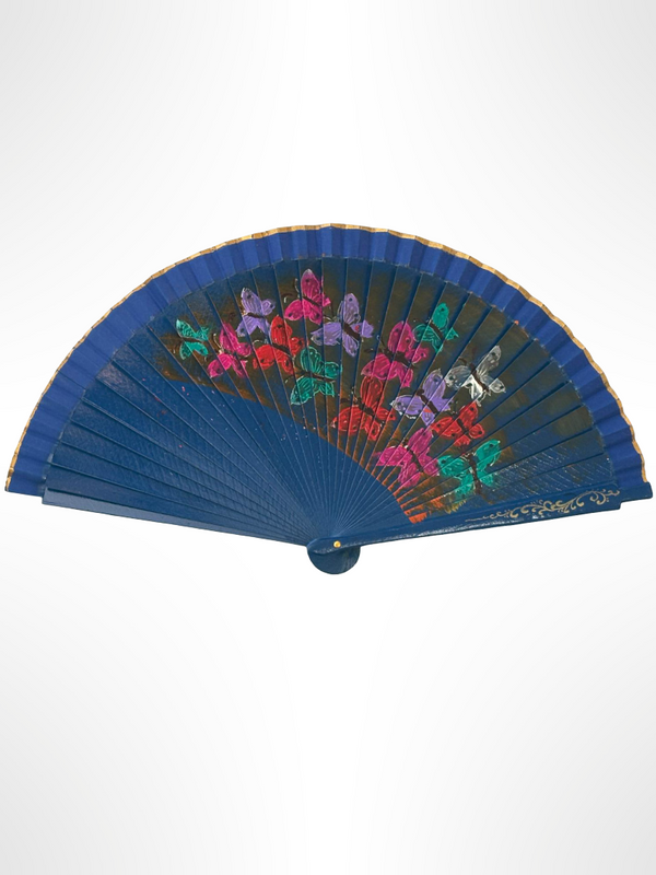 Fan - hand painted - Blue with butterfly