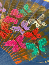 Fan - hand painted - Blue with butterfly