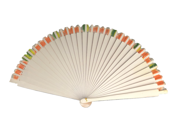 Fan - hand painted - White with orange flowers