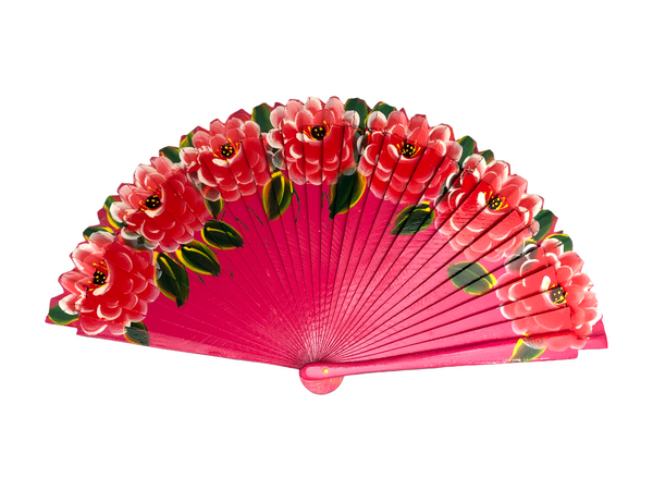 Fan - hand painted - Pink with flowers