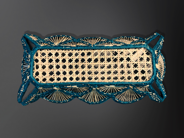 Basket - Handmade in Iraca Palm, Natural & Turquoise