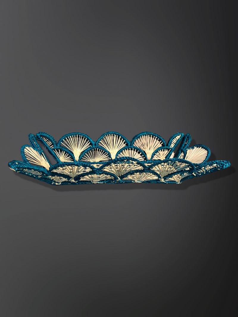 Basket - Handmade in Iraca Palm, Natural & Turquoise
