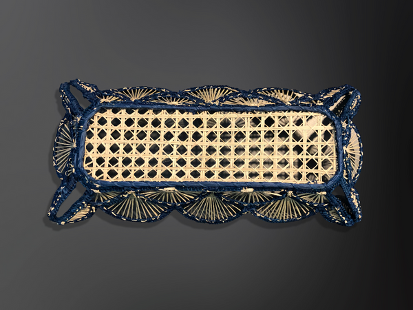 Basket - Handmade in Iraca Palm, Natural & Blue