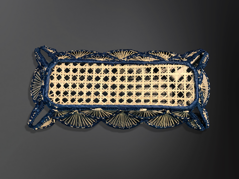 Basket - Handmade in Iraca Palm, Natural & Blue