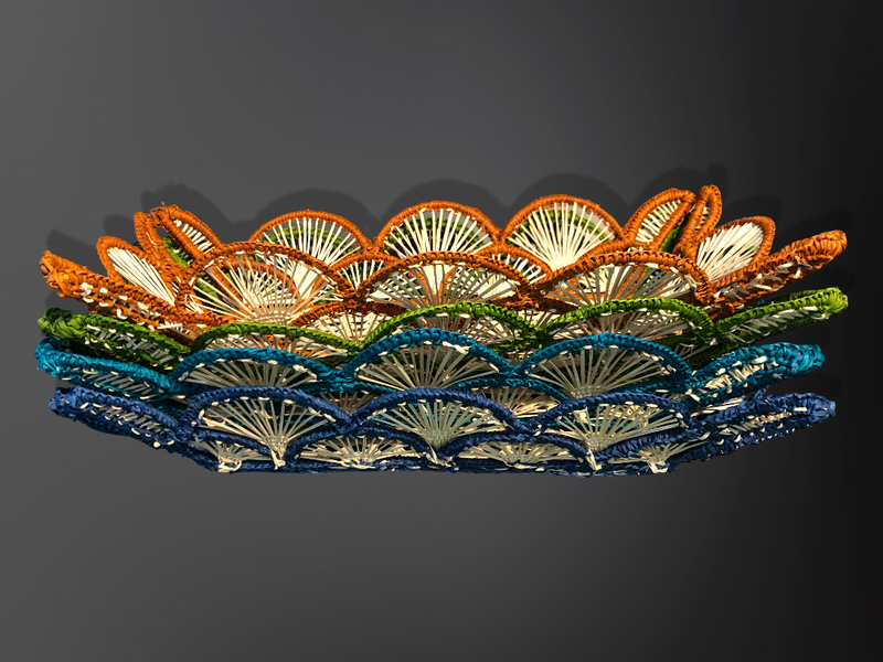 Basket - Handmade in Iraca Palm, Natural & Turquoise