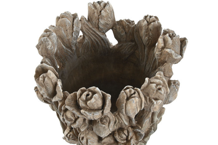 Planter decorated with Tulips - Cement, S