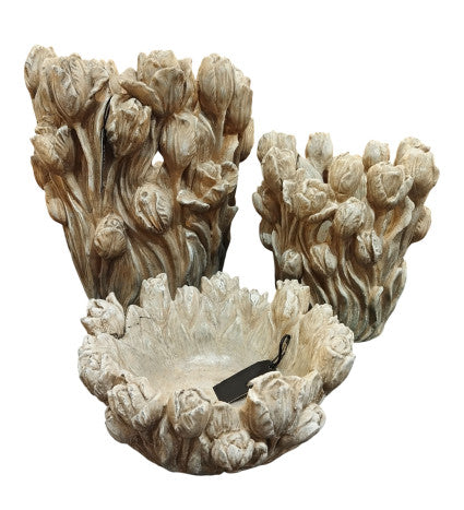 Planter decorated with Tulips - Cement, S