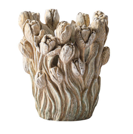 Planter decorated with Tulips - Cement, S