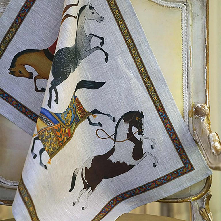 Table Runner - Linen, Elephants & Horses