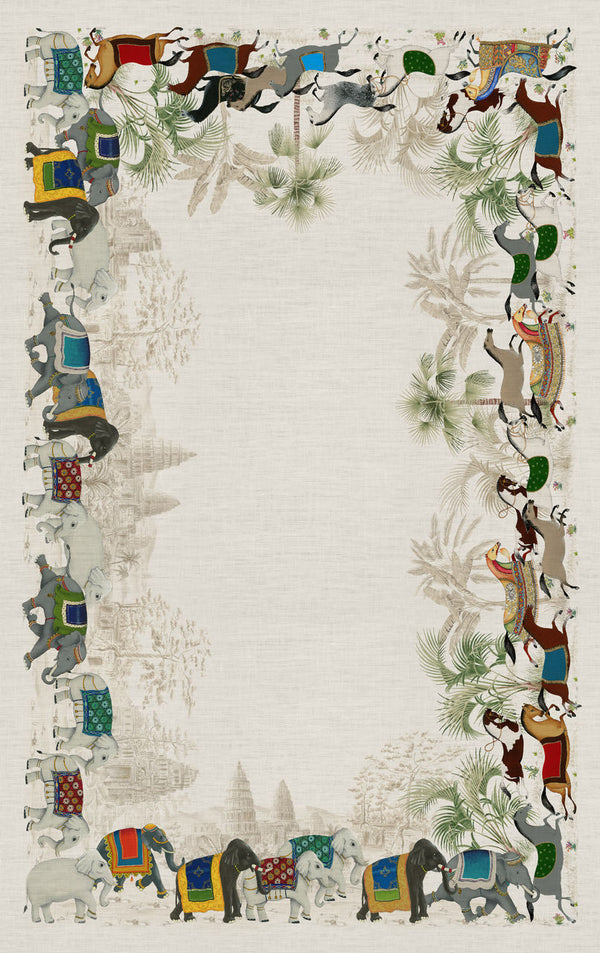 Tablecloth - Linen, Elephants & Horses