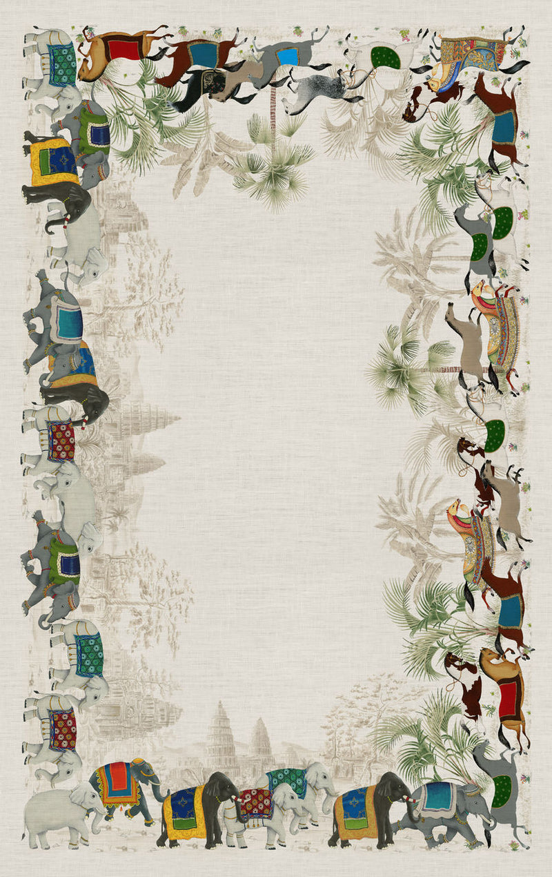 Tablecloth - Linen, Elephants & Horses