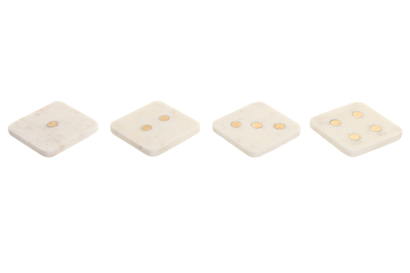 Coaster Set  - Marble & Brass (Dice) White (Set of 4)
